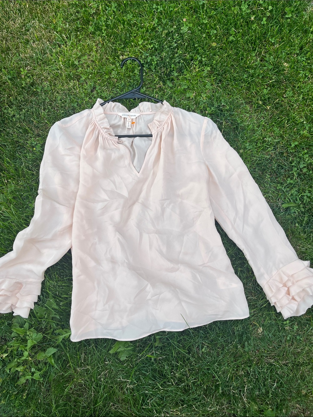 Rebecca Taylor Blush Cream Ruffle-Neck Long Sleeve Blouse 0 (fit S)silk